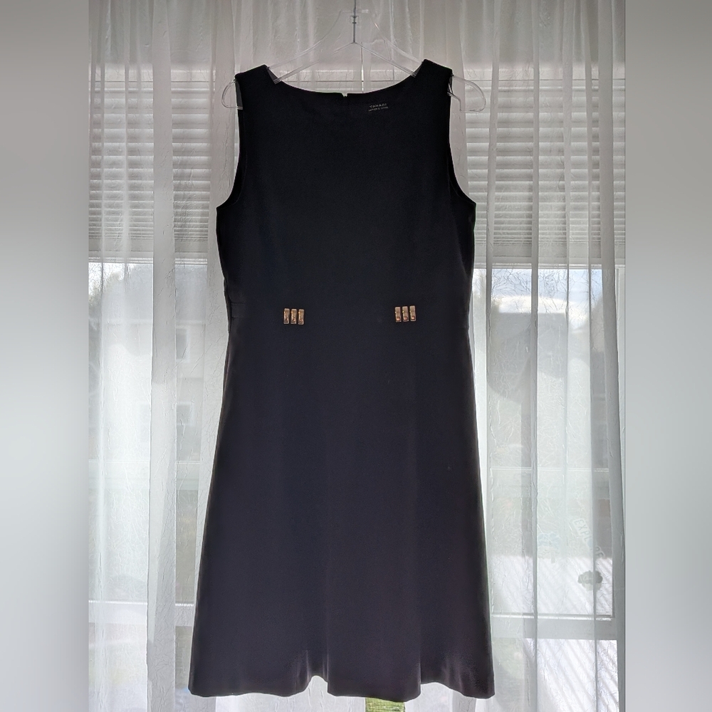 Tahari Black Mini Dress with Gold Accents